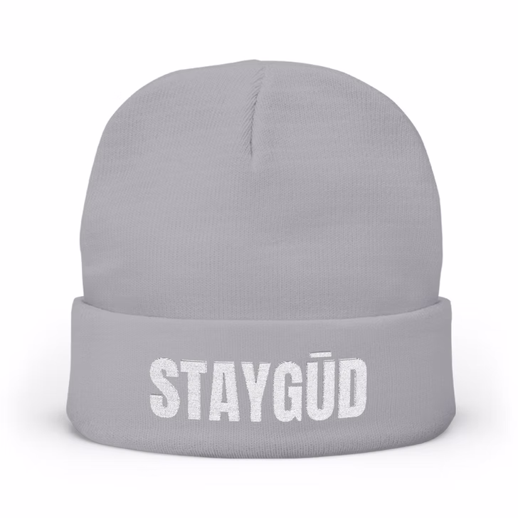Stay GŪD Embroidered Knit Beanie - White - Image 5