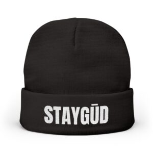 Stay GŪD Embroidered Knit Beanie - White